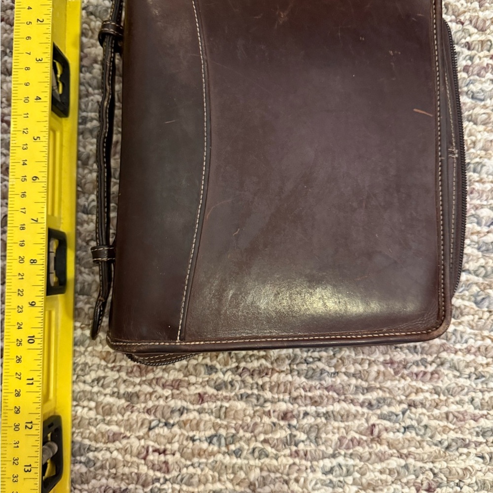Vintage Full Grain Leather Franklin Covey Binder Bag W Handle Nice Shape